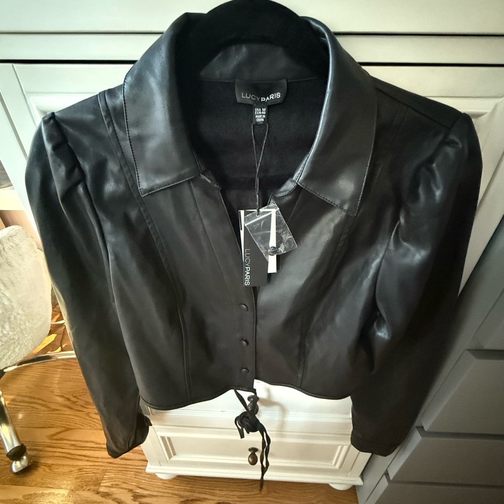 NWT Lucy Paris Juno Faux Leather Tie Waist Top Size M